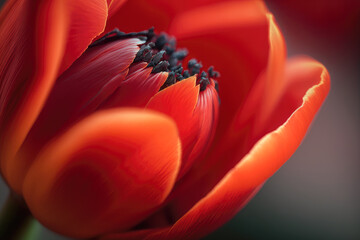 A close-up of a red tulip with soft and silky petals - Generative AI
