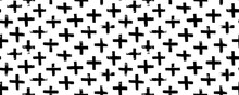 Hand Drawn Crosses Seamless Pattern. Vector Trendy Graphic Design. Abstract Geometric Background With Brush Strokes. Cross And Plus Symbols. Hipster Monochrome Texture. Simple Pattern. 