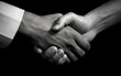 © Aleksandr - Handshake between two people. Black and white illustration. Generative AI technology.