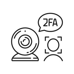 Leinwandbilder - 2FA two factor verification and access authentication icon, vector biometric face recognition. 2FA two step authentication or MFA multifactor authorization and user identity validation outline icon