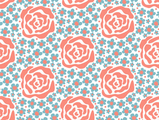 Wall Mural - groovy pattern with abstract rose and daisy flowers modern naive groovy funky interior decorations, 