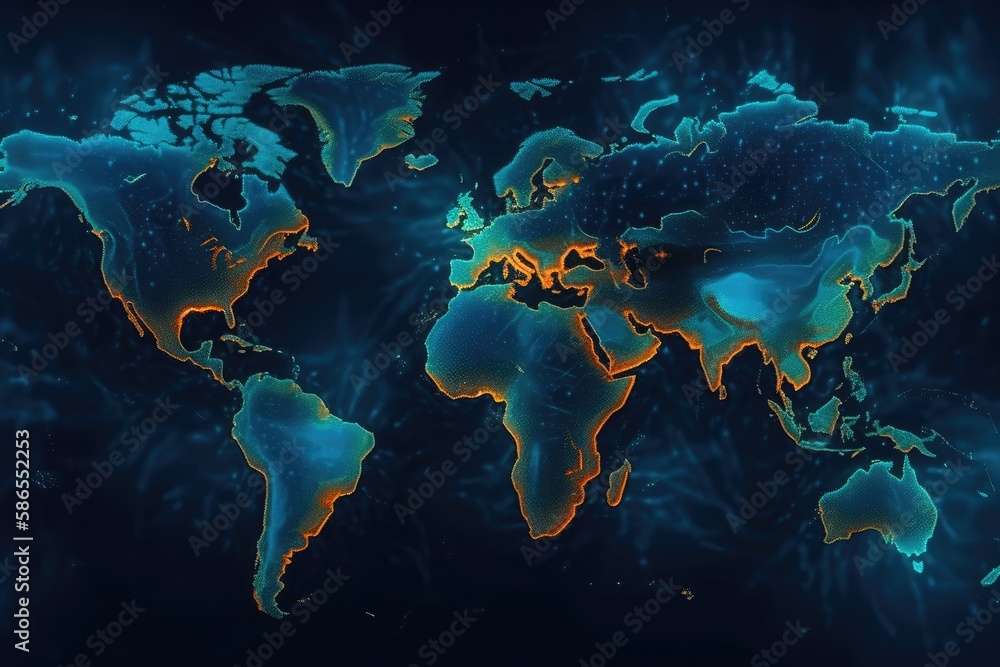 world map with a blue background. Generative AI Stock Illustration ...