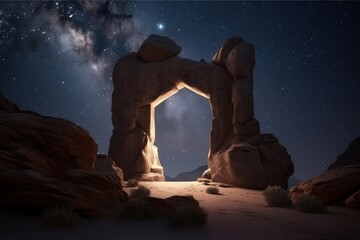 Canvas Print - Illustration of mystical stone portal in the desert, fantasy and fiction concept. Generative AI