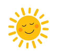 Cute Sun With Smile  For Sticker. Design Element.