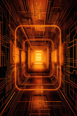 Futuristic Metaverse Tunnel with Polygon Shapes and Circuit Boards. Generative AI