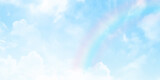 Fototapeta Tęcza - Sky clouds background with rainbow effect