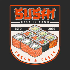 Sticker - Sushi menu vintage colorful emblem