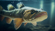 Close-up shut of a zander fish under water Ai generated image