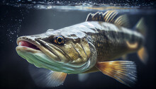 Close-up Shut Of A Zander Fish Under Water Ai Generated Image