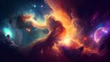 Fototapeta Kosmos - Nebula and galaxies in space Abstract cosmos background Ai generated image