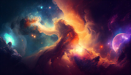 Wall Mural - Nebula and galaxies in space Abstract cosmos background Ai generated image