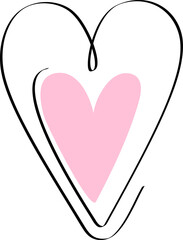 Fototapete - Hand drawn heart. Love sign. Outline and pink hearts.  Object for design. Black and pink illustration. Handdrawn rough marker or ink pen heart	
