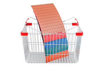 Canvas Print - Color Metal Roof Tiles inside shopping basket, 3D rendering