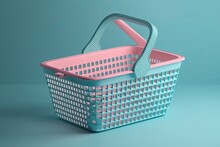 Blue And Pink Basket On A Blue Background. Generative AI