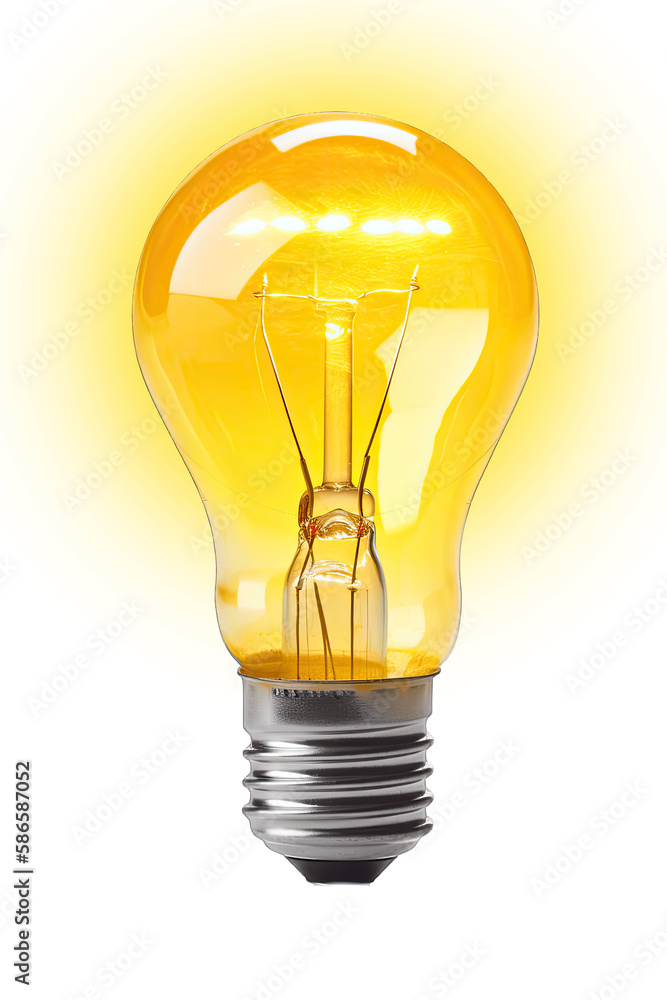 Glowing yellow light bulb isolated on transparent background. Stock ...