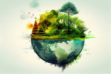 Wall Mural - World environment and earth day concept with glass globe and eco friendly enviroment. Generative Ai