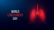 World Lung Cancer Day concept. Banner template with glowing low poly lungs. Futuristic modern abstract. Isolated on dark background. Vector illustration