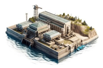 Wall Mural - construction site on an island with a crane and building. generative ai