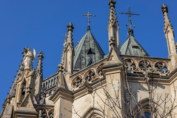 Facade of neo-gothic New Cathedral, Linz, Austria