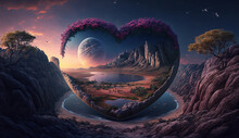 Heart-Shaped Planet: A Surreal And Romantic Landscape Of An Alien World