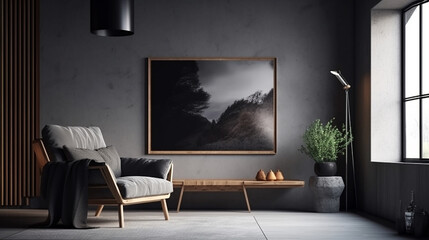 Wall Mural - mockup poster frame in minimalist modern interior; generative AI