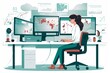 © ShadowHero - vector image of a woman working as a marketer, vector, flat design style, character, cartoon, office worker, employee, cute concept vector illustration in flat style. generative ai