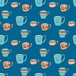 © Asahihana - Seamless pattern with simple cups on dark blue background. Vector image. Doodle style.