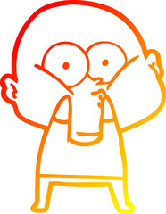 warm gradient line drawing cartoon bald man staring