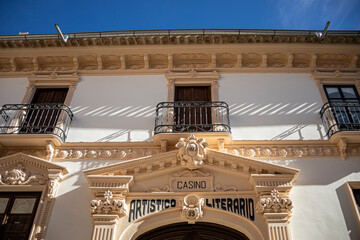 Canvas Print - View of the monumental main facade of the casino of Lorca, Murcia, Spain. Eclectic 19th century building