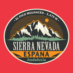 Wall Mural - Abstract stamp or emblem with Sierra Nevada, Spain name, vector illustration