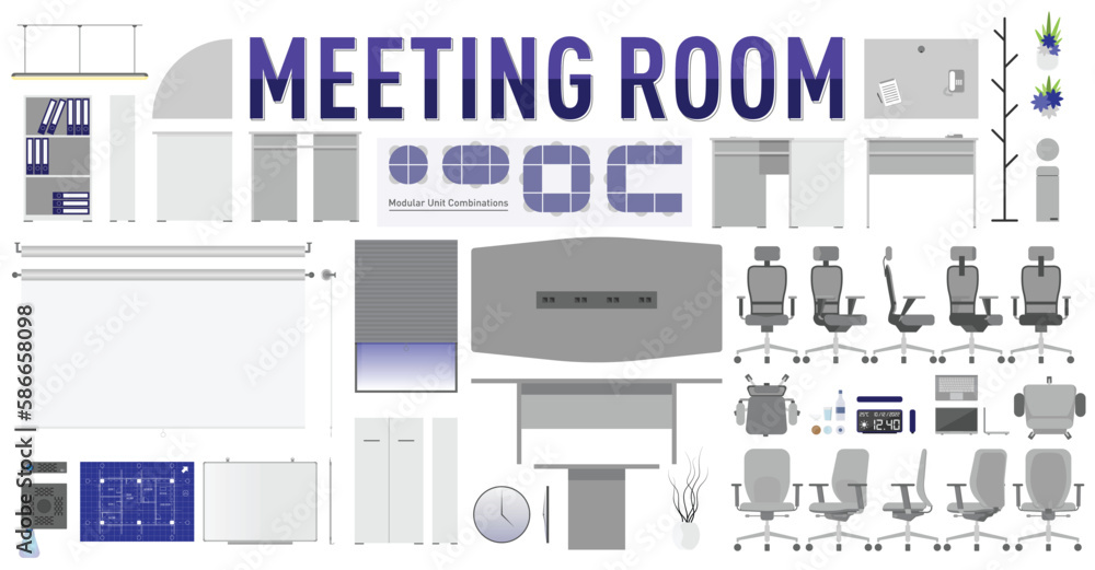 Office Meeting Room Furniture and Accessories Set with Plan and Side ...