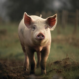 Fototapeta Zwierzęta - Un cochon rose dans un champ