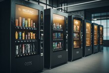 Vending Machines Vending Machines Mockup Is Suitable Placing New Graphic Design Labels On Packagings, New Packaging Solutions In Machines. Also Can Help Vendors To Promote Vending. Generative AI