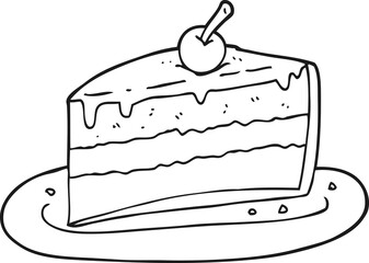 Sticker - black and white cartoon slice of cake