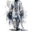 © CSS Studio - Digital art of a Desi Kurta Pajama fashion design, textured, and colourful on white background. Generative AI.