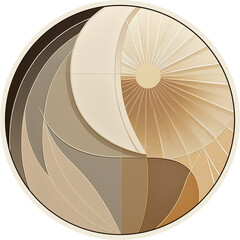 Wall Mural - Art Deco style circle yin yang illustration drawn in muted neutral colors. Isolated on a transparent background. Created using Generative AI.