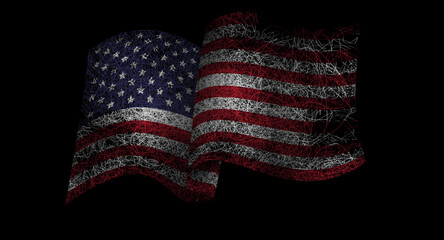 Bright painting of USA national flag on black background