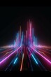 © aistock - 3d render, abstract futuristic neon background with glowing ascending lines.Generative AI