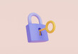 © Nostagrams - Padlock with key icon minimal style isolated on pink background. . Lock. Locked padlock, restricted access, keyhole, protection privacy, safety. Security concept. 3D cartoon rendering illustration