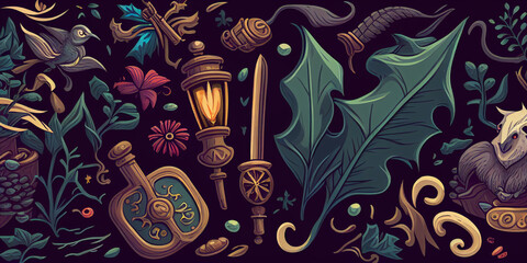 Sticker - seamless pattern with a fantasy theme