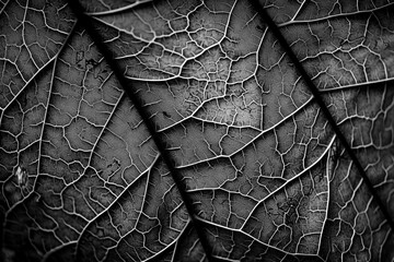 Wall Mural - Abstract macro leaf patterns monochrome background. High resolution black and white image