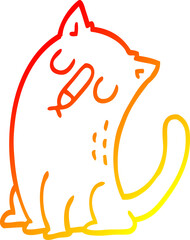 warm gradient line drawing cartoon funny cat