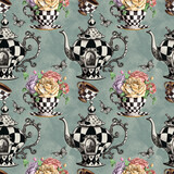Fototapeta Dinusie - Alice in Wonderland cute watercolor objects set seamless pattern AI generated