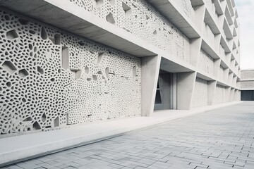 Exterior white concrete pattern wall building, Generative AI