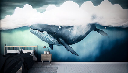 room wall painted whale. Generative AI, Generative, AI