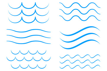 Sea wave icon set. Collection of thin line waves. Flat vector illustration