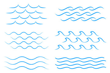 Sea wave icon set. Collection of thin line waves. Flat vector illustration