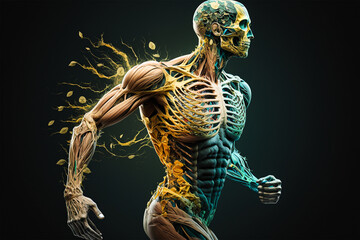 Skeleton in front of a dark isolated background.Human anatomy.Created with generative ai