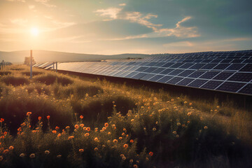 Vast arrays of solar panels harness the sun's power, providing clean, renewable energy to the surrounding region