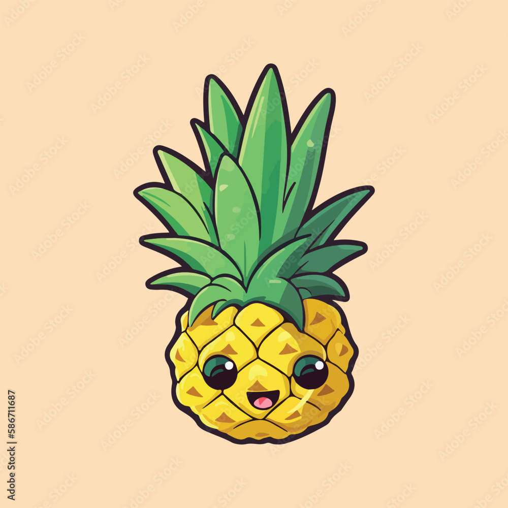 Kawaii Pineapple Cartoon, Cute Tropical Fruit Illustration Stock Vector ...